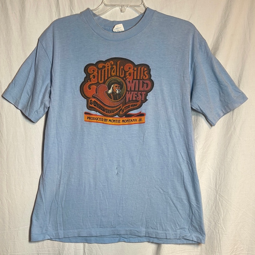 Vintage Buffalo Wild West Shirt Blue Large Belton Single Stitch 80s Western L